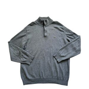 Lacoste Men's mock neck cotton sweater size 6/XL quarter button pullover gray